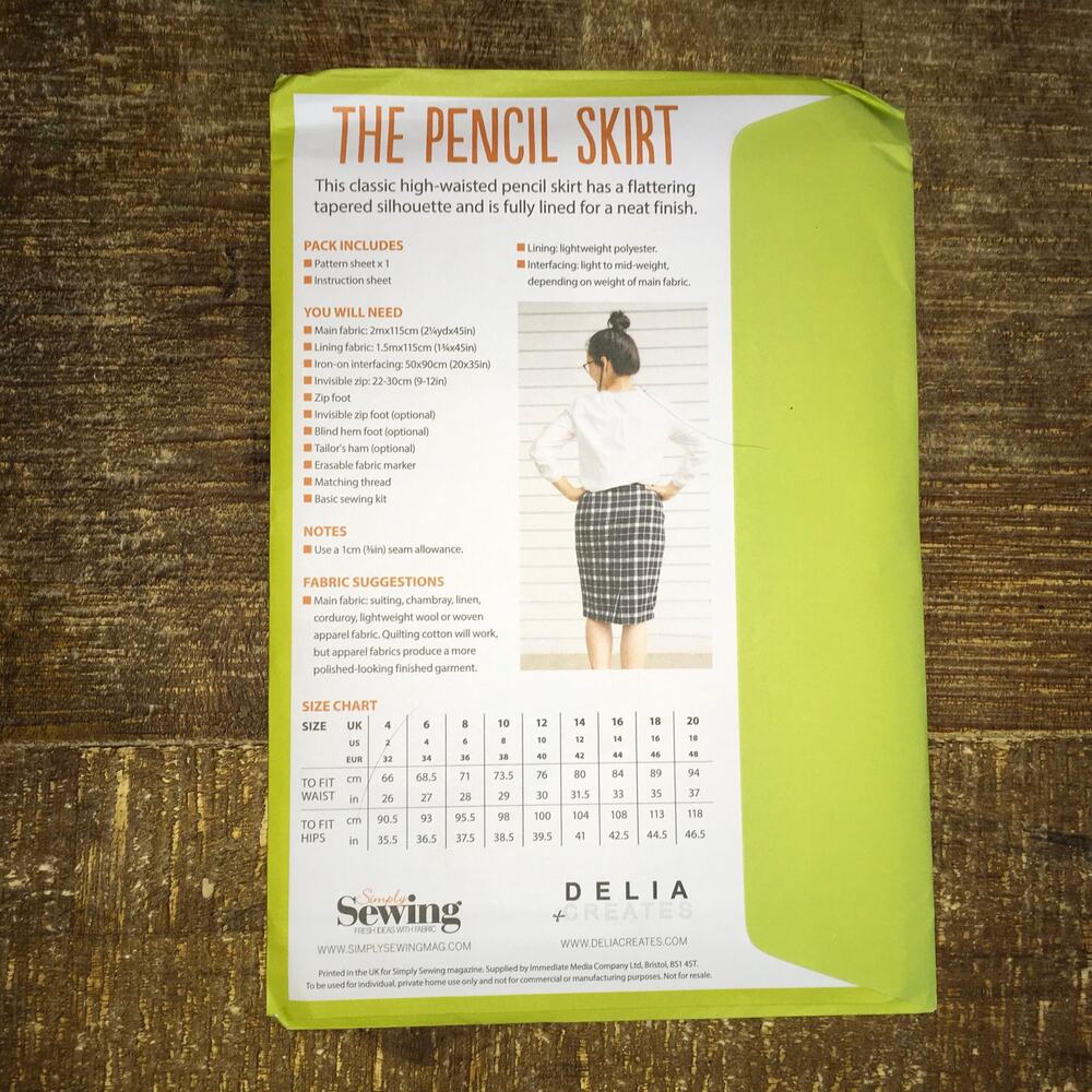 Simply Sewing Pattern The Pencil Skirt High Waisted Straight Classic 2-18 UNCUT - Picture 2 of 2
